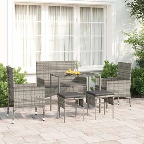 vidaXL Set mobilier de grădină cu perne, 6 piese, gri, poliratan