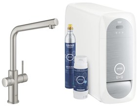 Baterie bucatarie Grohe Blue Home Ondus crom periat Supersteel pipa tip L si Starter Kit