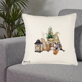 Perna Decorativa Gnom Scandinav cu Felinar, 40x40 cm, Crem Reliefat, Husa Detasabila, Perna Inclusa, BEKZ®