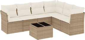 vidaXL Set canapele de grădină, 7 piese, cu perne, bej, poliratan