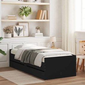 3207344 vidaXL Cadru de pat cu sertare, negru, 90x200 cm
