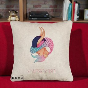 Perna Personalizata Zodiac Capricorn Cowgirl, 40x40 cm, Bej Canapea, Husa Detasabila, Perna Inclusa, BEKZ®