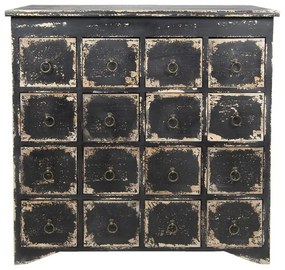 Comodă vintage cu 16 sertare, negru antichizat, "Marquise"