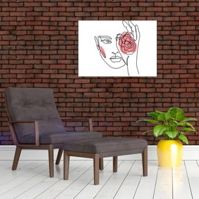 Tablou pe sticlă - Linie de artă față cu trandafir (70x50 cm)