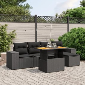 3275918 vidaXL Set mobilier de grădină cu perne, 6 piese, negru, poliratan