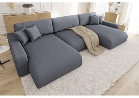 Colțar gri închis extensibil, cu spațiu de depozitare, cu tapițerie din catifea reiată Sara – Ropez