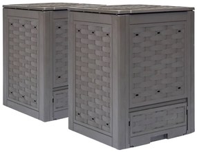vidaXL Compostoare grădină 2 buc. maro 60x60x83 cm 600 L plastic ratan