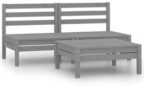 3082379 vidaXL Set mobilier de grădină, 3 piese, gri, lemn masiv de pin