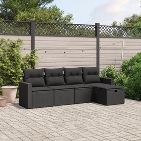 3263461 vidaXL Set mobilier de grădină cu perne, 5 piese, negru, poliratan