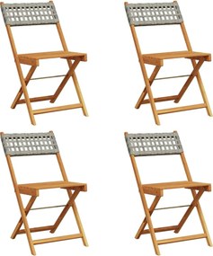 vidaXL Scaune de grădină pliabile 4 buc., gri, poliratan și lemn masiv
