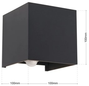 Aplica LED ambientala de exterior cu senzor de miscare IP54 CUBE-S antracit