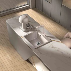 Chiuveta compozit Inter Ceramic finisaj granit gri nisip 57x50 cm cu orificiu baterie