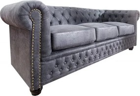 Canapea clasica stil englezesc Chesterfield 3 locuri gri antic