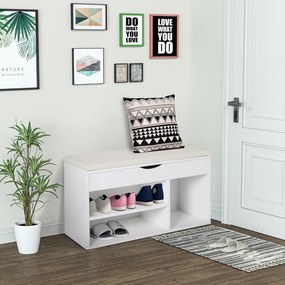 HOMCOM Bancă pentru Pantofi, soluție economisitoare de spațiu, cu șezut imblopat și capac rabatabil, pentru intrare, PAL, 80x30x47cm, Alb | Aosom Romania