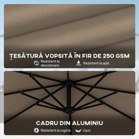 Outsunny Umbrelă de Grădină Offset cu Manivelă 3x3m Inclinabilă, Rotativă 360°, cu Bază în Cruce și Husă, din Aluminiu, pentru Terasă Piscină, UV30+, Bej | Aosom Romania