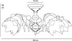 Lustra 5 brate din alama cu abajur din sticla Putti