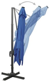 Umbrela suspendata cu stalp si LED-uri, albastru azuriu, 300 cm azure blue