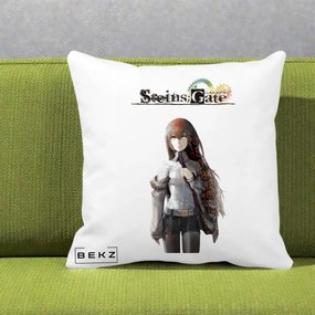 Perna Personalizata Steins Gate Kurisu Makise Anime, 40x40 cm, Alba Mata, Husa Detasabila, Perna Inclusa, BEKZ®