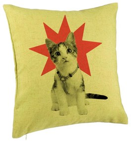 Perna Decorativa, Model Super Cat, 40x40 cm, Verde, Husa Detasabila, Burduf