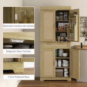 HOMCOM Dulap Bucătărie 76×40×183 cm cu 2 Uși și Sertar, Rafturi Condimente, Stejar | Aosom Romania