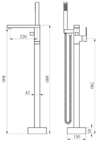 Baterie pentru cada freestanding cu montaj pe pardoseala, alama, negru