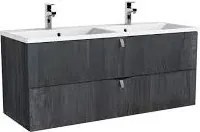 Set dulap baza suspendat negru Oristo Siena cu 2 sertare si lavoar din compozit Amelia 2 cuve 120 cm