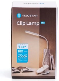 Lampă LED reîncărcabilă dimabilă de masă cu clemă Aigostar LED/2,5W/5V 1200mAh alb