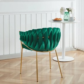 Scaun dining, catifea, cadru metalic, Verde/Auriu