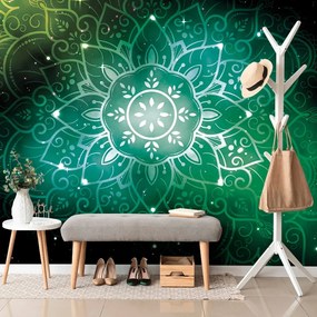 Tapet Mandala verde cu fundal galactic