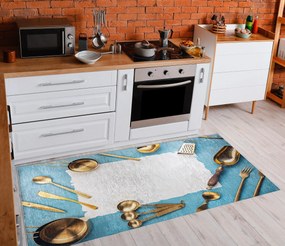 ANDRE 33220 covor lavabil linguri, bucatarie, anti-alunecare - albastru / aur