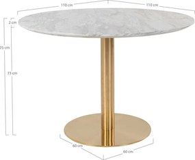 Masă de dining rotundă Bolzano 110x75 cm alb-alamă