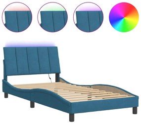 3213767 vidaXL Cadru de pat cu lumini LED, albastru, 100x200 cm, catifea