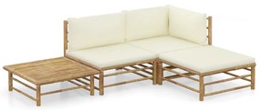 vidaXL Set mobilier de grădină, cu perne alb crem, 4 piese, bambus