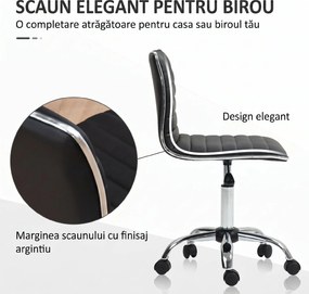 HOMCOM Scaun Ergonomic de Birou din Piele Ecologică cu Înălțime Reglabilă, Șezut Rotativ și 5 Rotile, 48x52x90 cm, Negru | Aosom Romania