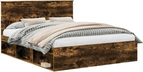 vidaXL Cadru de pat Stejar fumuriu 160 x 200 cm Lemn de pin masiv