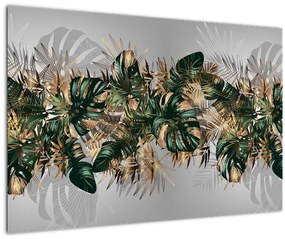 Tablou - Frunze tropicale, Galben - auriu (90x60 cm)