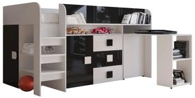 Pat multifuncțional 90 cm Toreno 1 (Alb + alb lucios + negru lucios). 1083305