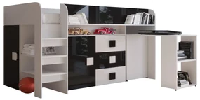 Pat multifuncțional 90 cm Toreno 1 (Alb + alb lucios + negru lucios). 1083305