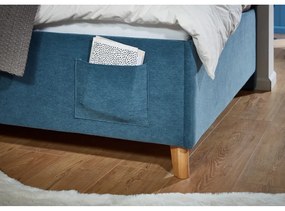 Pat pentru copii albastru pe colț tapițat cu spațiu de depozitare cu somieră 120x200 cm Cool – Meise Möbel