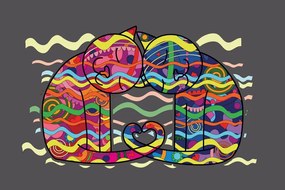 Tapet autoadeziv pisici îndrăgostite în stil pop art