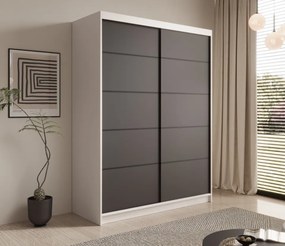 Dulap cu usi glisante, 150x58x200 cm, Calma 150, ADRK Furniture (Culoare: Alb / Alb)