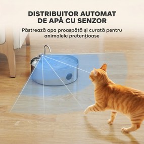 PawHut Fântână pentru Pisici 7L cu LED, 30,5x31,2x19,3 cm, Argintie | Aosom Romania