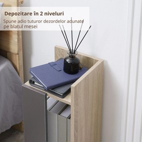 HOMCOM Set de 2 Noptiere Moderne cu Poliță Deschisă, Măsuță de Cafea, Spațiu de Depozitare, Gri, 27x25x60cm | Aosom Romania