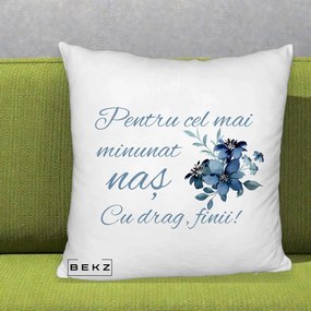 Cadou pentru Nas - Perna Personalizata Pentru Cel mai Minunat Nas Cu drag Finii, 40x40 cm, Alb Pufos, Husa Detasabila, Perna Inclusa, BEKZ®