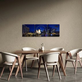 Tablou Singapore nocturn (cu ceas) (90x30 cm)