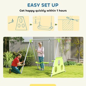 AIYAPLAY Leagăn de Grădină 3 în 1 pentru Copii 3-8 Ani cu Coș de Baschet și Poartă de Fotbal, 238x180x182 cm, Verde | Aosom Romania