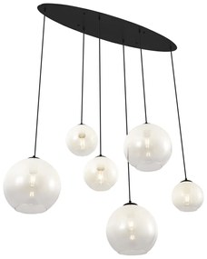 Lampă suspendată modernă neagră cu sticlă albă dreptunghiulară cu 6 lumini - Misty