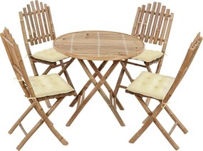 vidaXL Set mobilier de exterior pliabil, cu perne, 5 piese, bambus