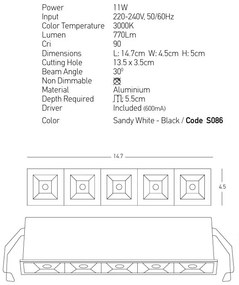 Corp incastrabil cu 5 spoturi LED Sandy White