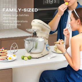 HOMCOM Robot de bucătărie 4,5 L 1300 W 6 viteze bol din oțel inoxidabil tel cârlig paletă bej | Aosom Romania